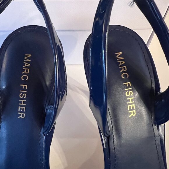 Marc Fisher Hadya Dark Blue Patent Slingback Pointed Toe Heel 7.5 Like New - Picture 4 of 9